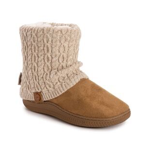 Muk Luks Cable Knit Bootie Slippers- Tan